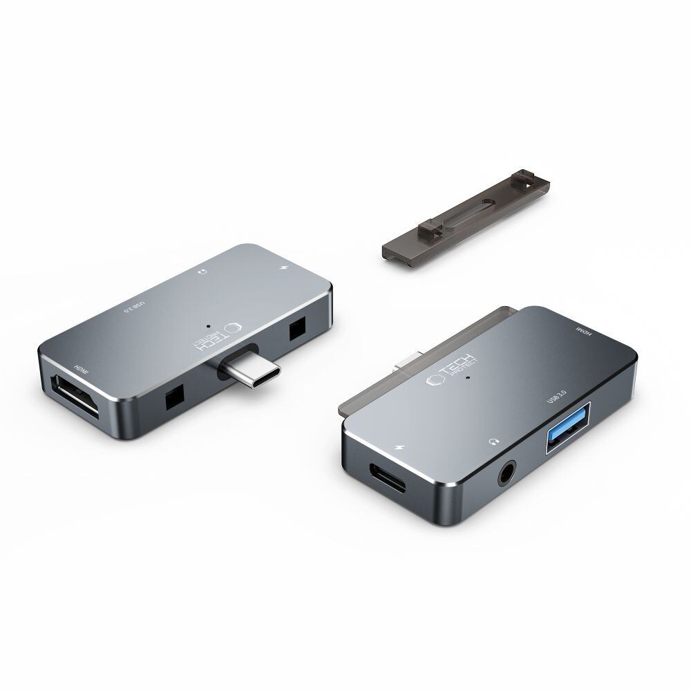 HUB Tech-Protect V6 4-in-1 USB-C - USB-A 3.0 / PD100W / HDMI / 3.5mm jack - grey
