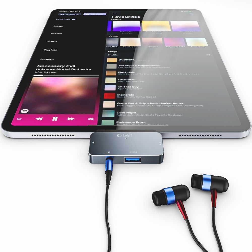 HUB Tech-Protect V6 4-in-1 USB-C - USB-A 3.0 / PD100W / HDMI / 3.5mm jack - grey