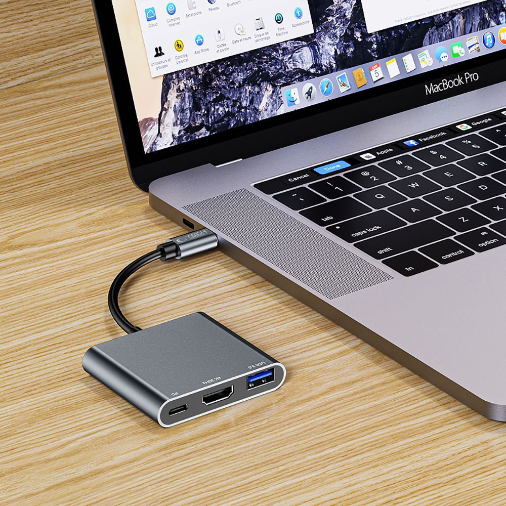 HUB Tech-Protect V1 3in1 USB-C - USB-A 3.0 / USB-C PD 100W / HDMI 4K 30Hz - harmaa