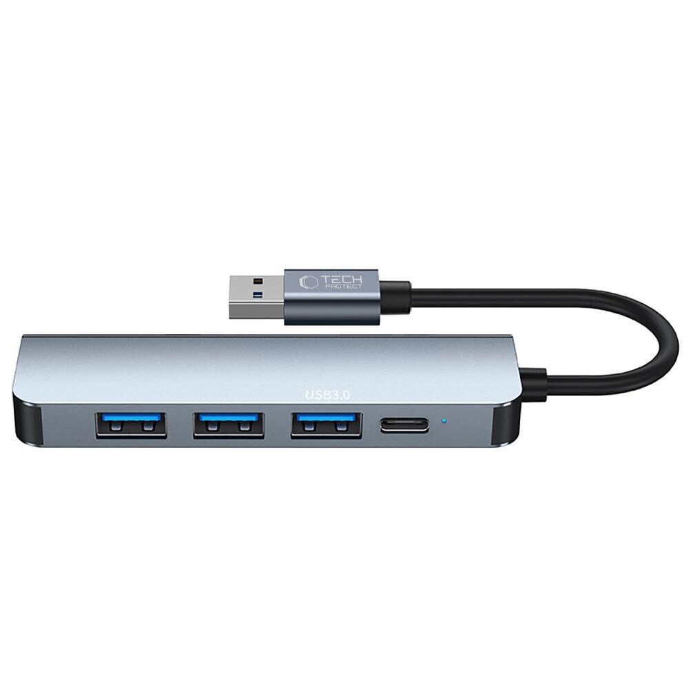 HUB Tech-Protect V0 5in1 USB-A - USB-A 3.0 / 3x USB-A 2.0 / USB-C - harmaa