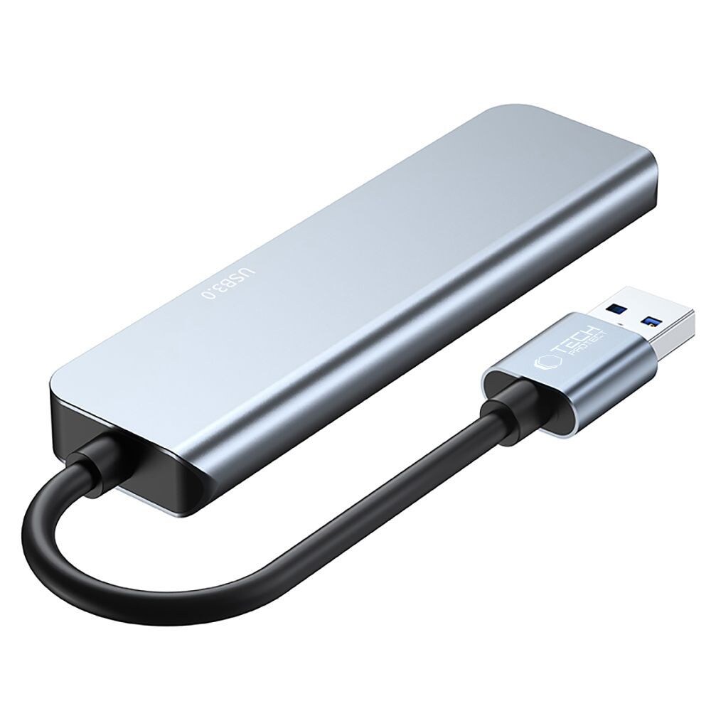 HUB Tech-Protect V0 5in1 USB-A - USB-A 3.0 / 3x USB-A 2.0 / USB-C - harmaa