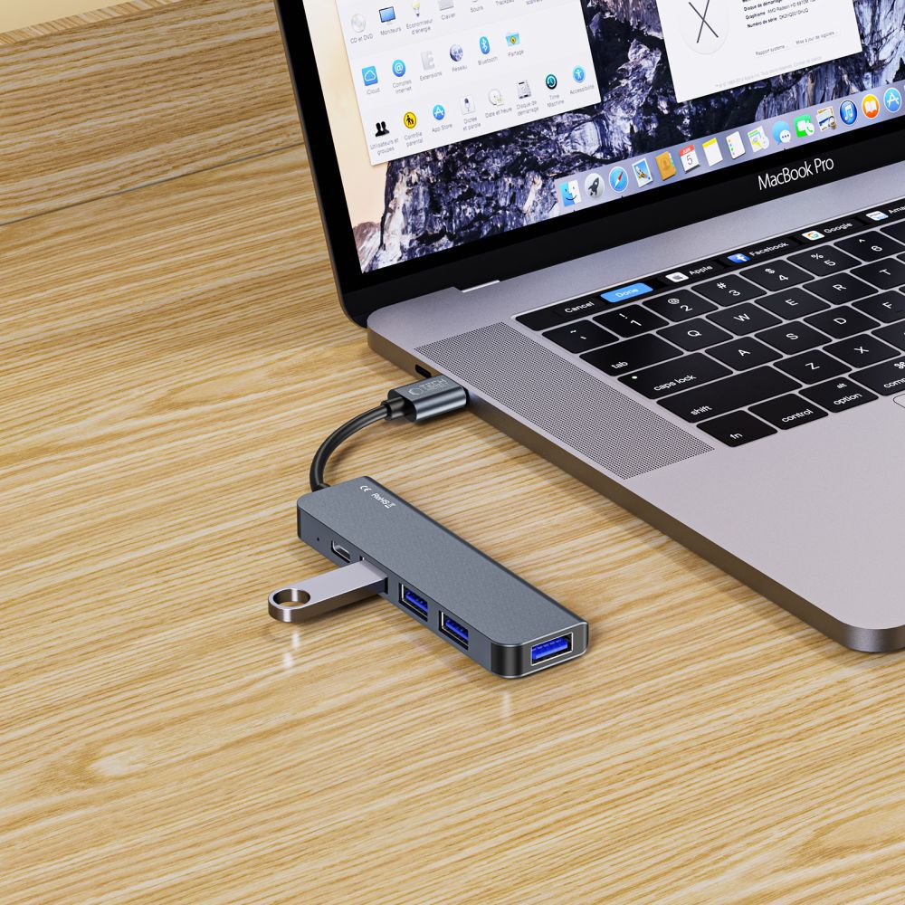 HUB Tech-Protect V0 5in1 USB-A - USB-A 3.0 / 3x USB-A 2.0 / USB-C - harmaa