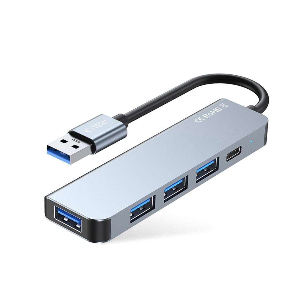 HUB Tech-Protect V0 5in1 USB-A - USB-A 3.0 / 3x USB-A 2.0 / USB-C - harmaa