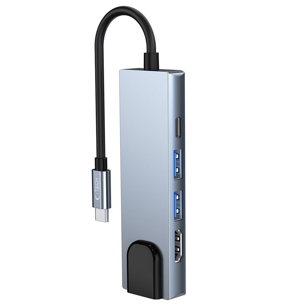 HUB Tech-Protect V3 5in1 USB-C - USB-A 3.0 / USB-A 2.0 / USB-C / HDMI / RJ45 - harmaa - harmaa