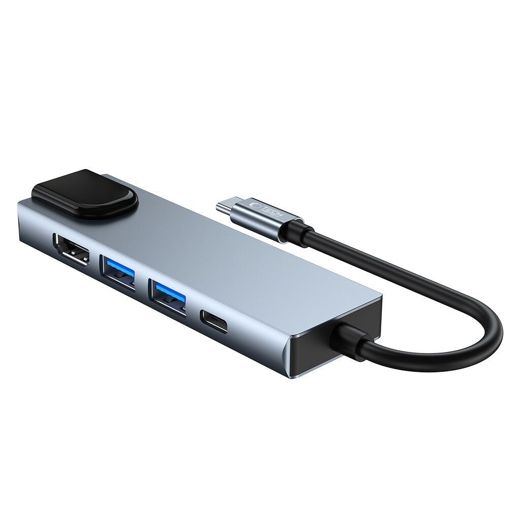 HUB Tech-Protect V3 5in1 USB-C - USB-A 3.0 / USB-A 2.0 / USB-C / HDMI / RJ45 - harmaa - harmaa