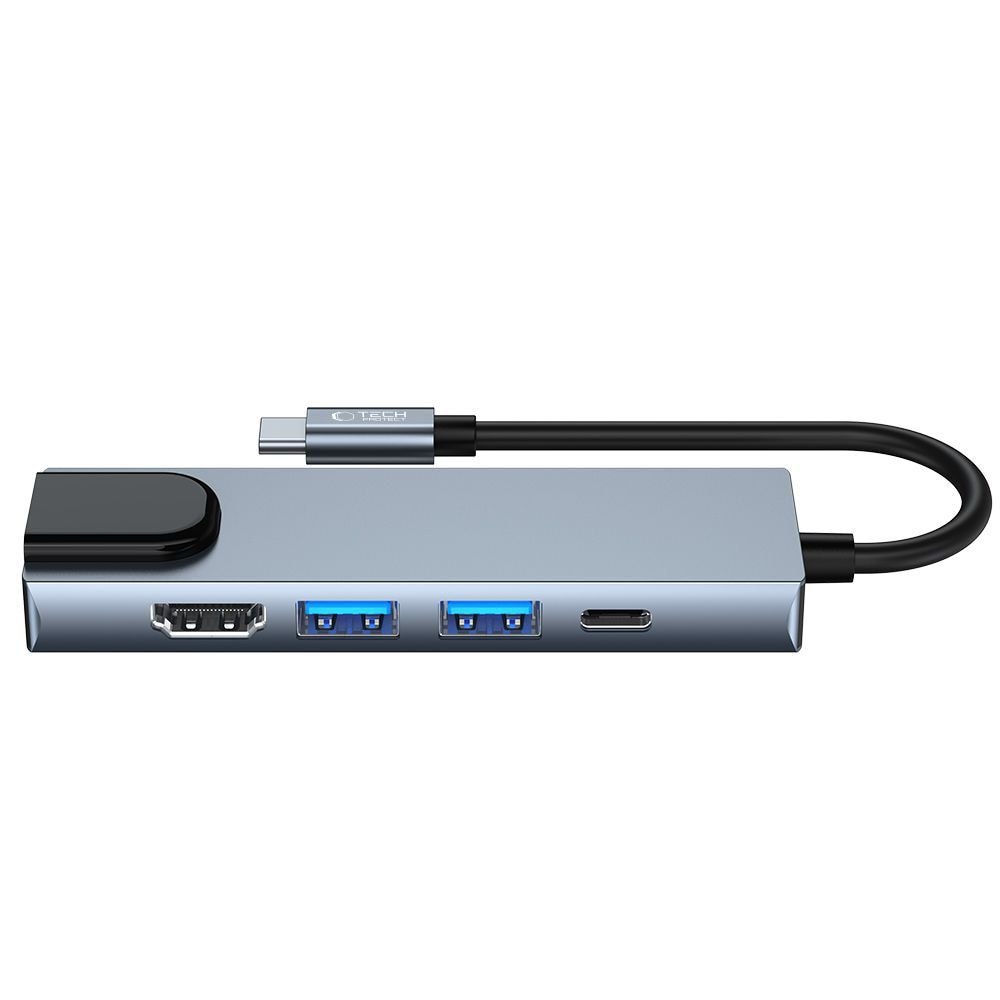 HUB Tech-Protect V3 5in1 USB-C - USB-A 3.0 / USB-A 2.0 / USB-C / HDMI / RJ45 - harmaa - harmaa