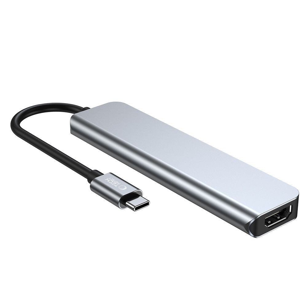 HUB Tech-Protect V4 6in1 USB-C, USB-A 3.0/2.0, HDMI, micro SD/TF/SD card reader - grey