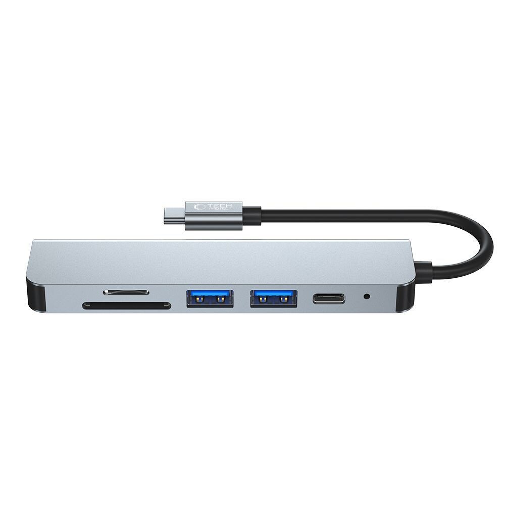 HUB Tech-Protect V4 6in1 USB-C, USB-A 3.0/2.0, HDMI, micro SD/TF/SD card reader - grey