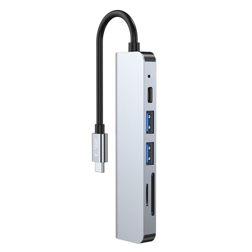 HUB Tech-Protect V4 6in1 USB-C, USB-A 3.0/2.0, HDMI, micro SD/TF/SD card reader - grey