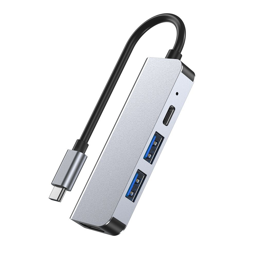 HUB Tech-Protect V2 4in1 USB-C - USB-A 3.0 / USB-A 2.0 / USB-C / HDMI - Harmaa