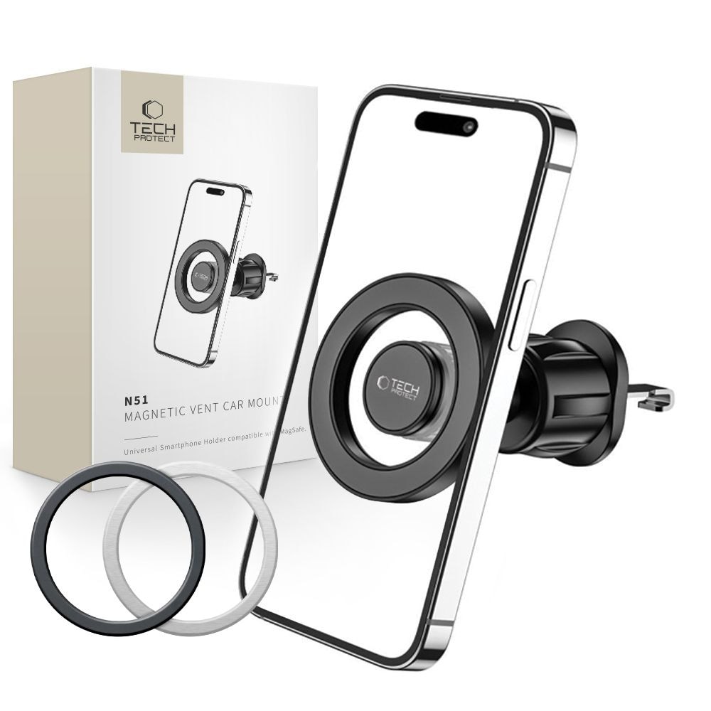 Tech-Protect N51 -autopuhelimen pidike MagSafe-järjestelmällä tuuletusaukkoon - musta