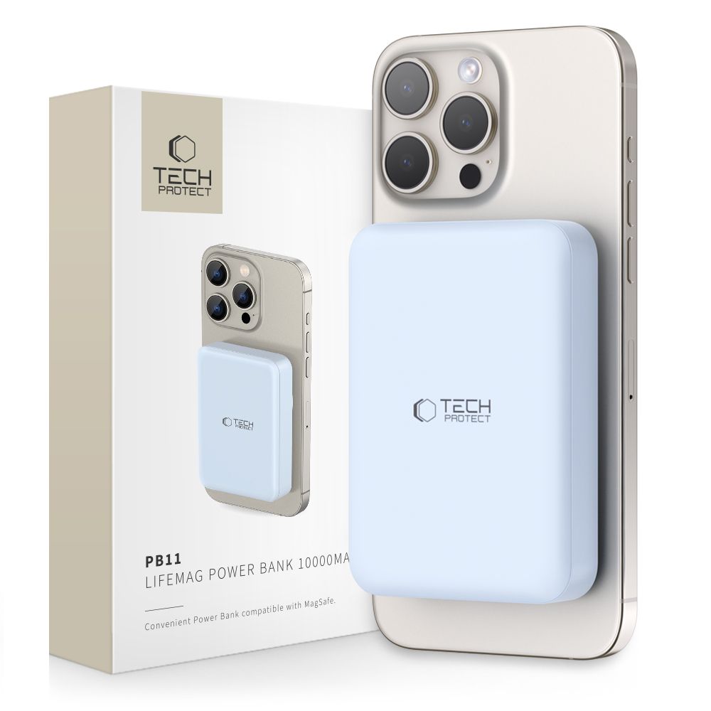 Tech-Protect LifeMag PB11 Powerbank MagSafe 10000mAh 15W USB-C-portilla - sininen + USB-C-kaapeli
