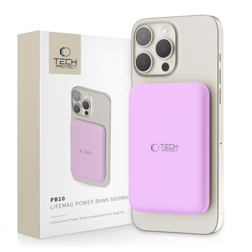 Tech-Protect LifeMag MagSafe PB10 5000mAh Power Bank - vaaleanpunainen