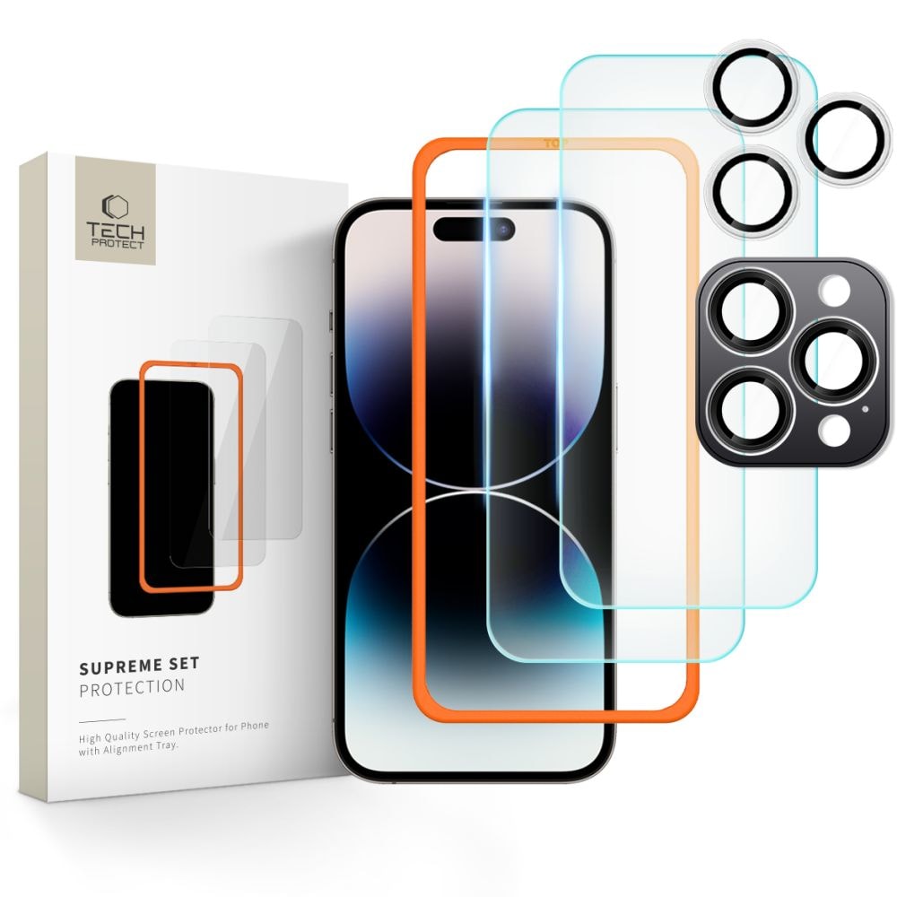 Tech-Protect Supreme Set karkaistu lasi iPhone 16 Pro - läpinäkyvä (3 kpl)