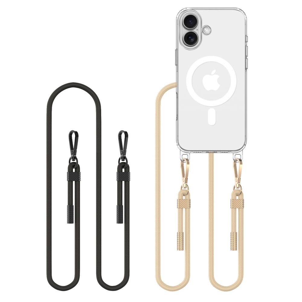 Tech-Protect FlexAir Chain MagSafe iPhone 16 kotelo - kirkas + 2 kiinnityslenkkiä (musta ja taupe)
