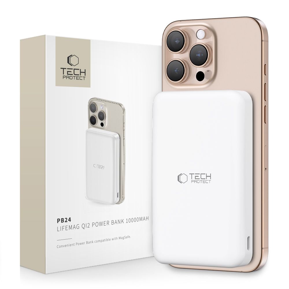 Powerbank Tech-Protect PB24 LifeMag QI2 MagSafe 10000 mAh - valkoinen