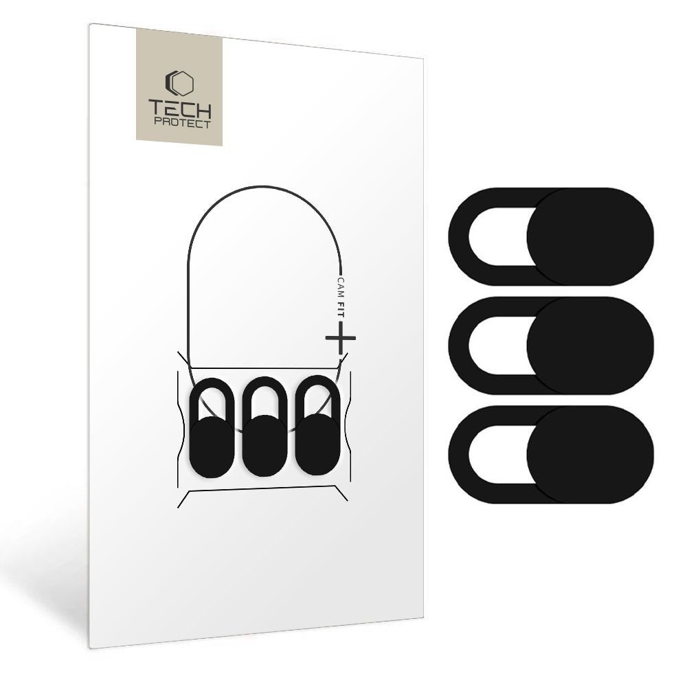 Tech-Protect Cam Fit+ 3-pack kannettavan tietokoneen kamerasuoja - musta