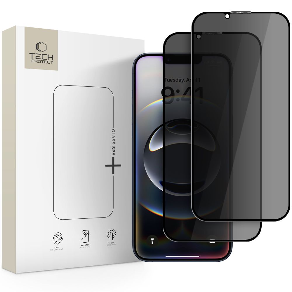 Tech-Protect Anti Spy Glass Pro+ 2-pack for iPhone 16e / 14 / 13 Pro / 13 - musta