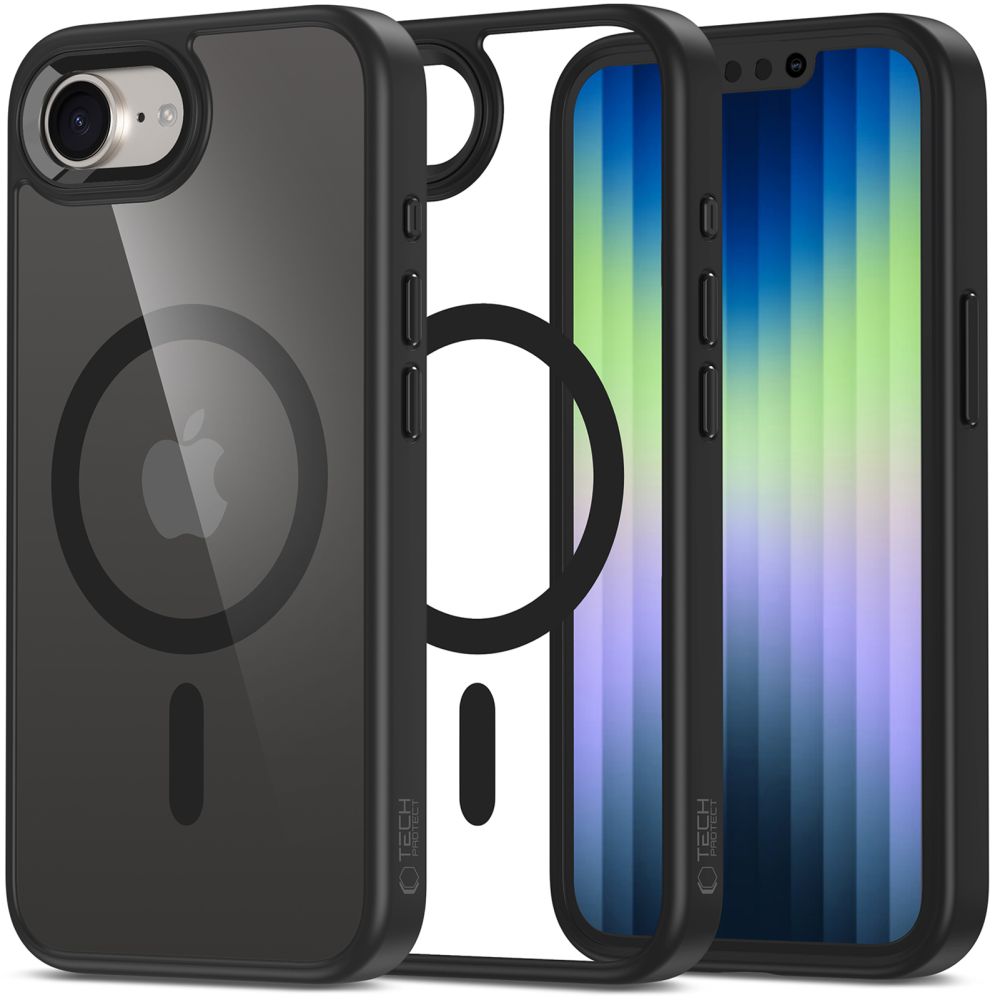 Tech-Protect MagMat MagSafe iPhone 16e kotelo - musta-läpinäkyvä