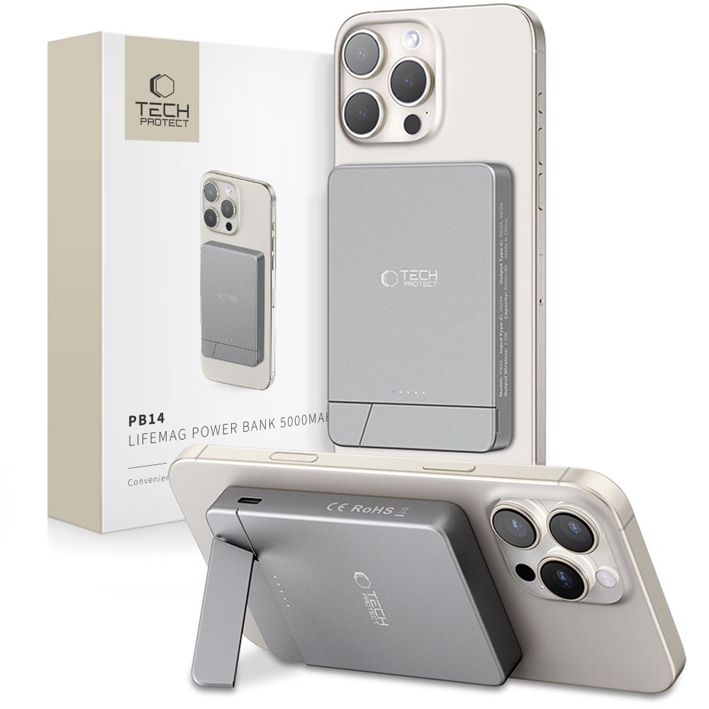 Powerbank Tech-Protect PB14 LifeMag MagSafe 5000 mAh - harmaa