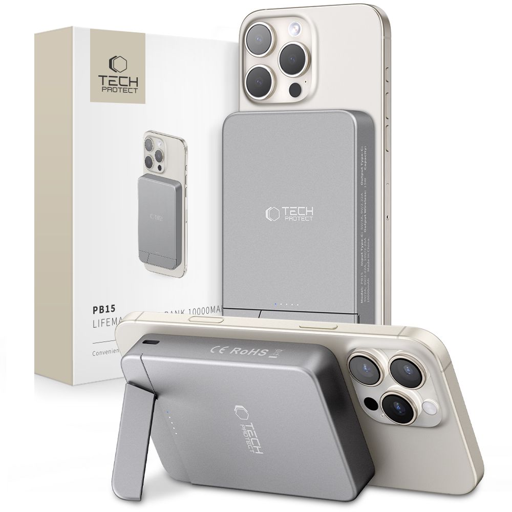Powerbank Tech-Protect PB14 LifeMag MagSafe 10000 mAh - harmaa