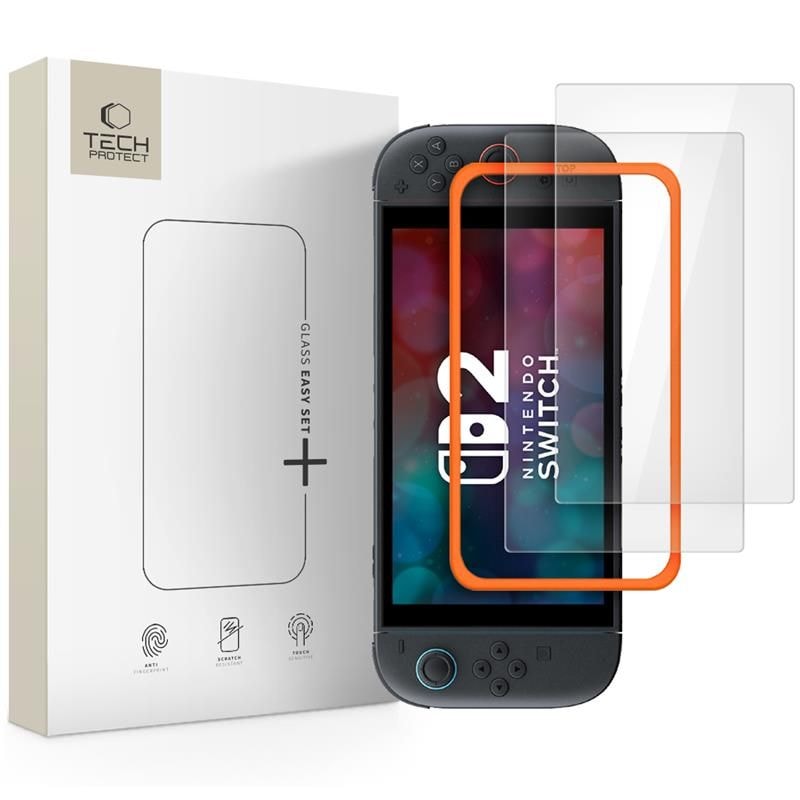 Tech-Protect Easy Set+ 2-pack karkaistu lasi Nintendo Switch 2:lle - läpinäkyvä