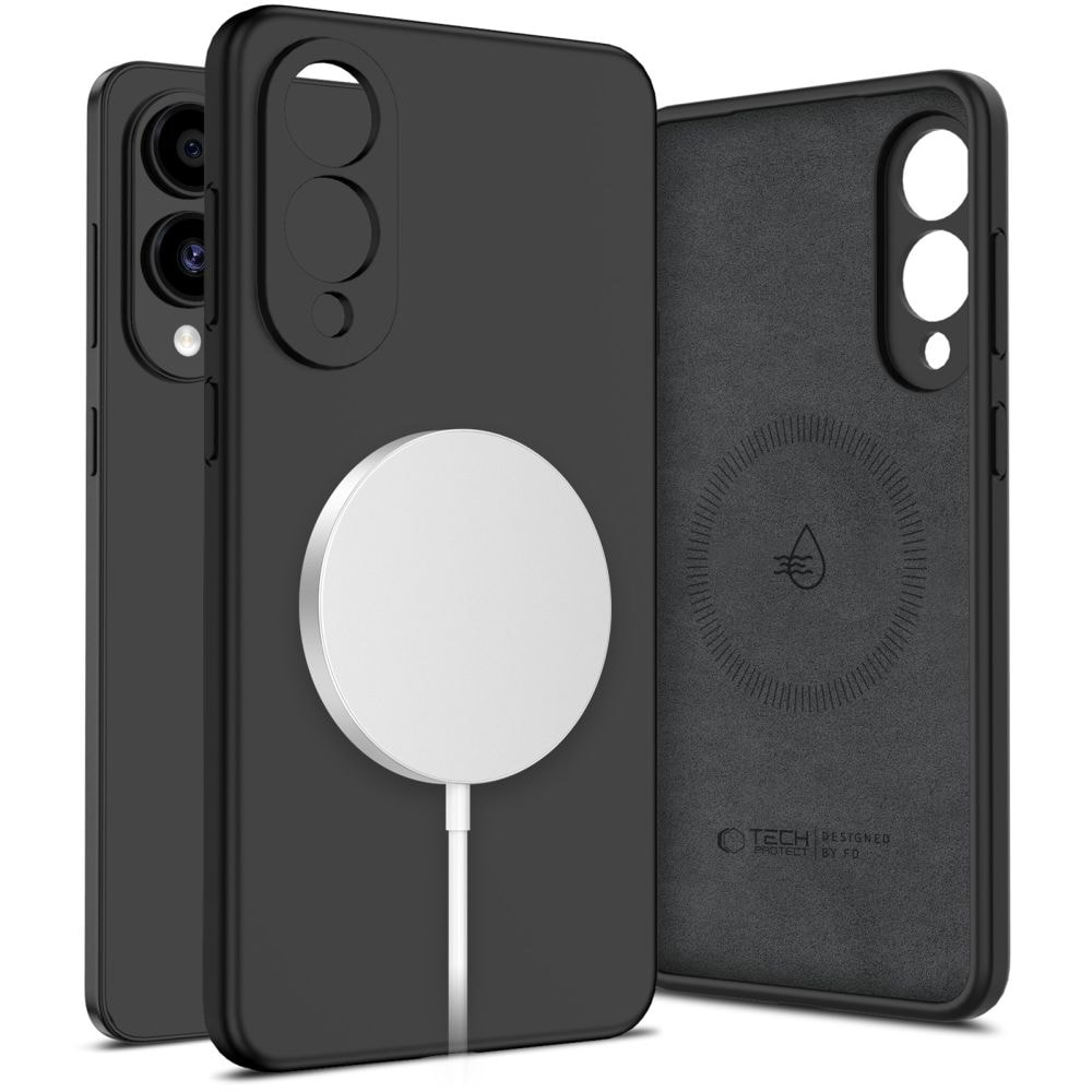 Tech-Protect Nestemäinen silikoni MagSafe kotelo Samsung Galaxy S25 Edge - musta
