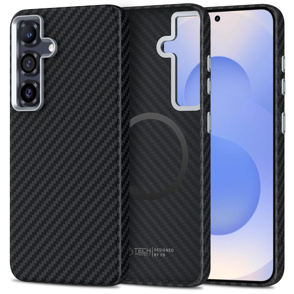 Tech-Protect Ion Carbon MagSafe kotelo Samsung Galaxy S25:lle - musta