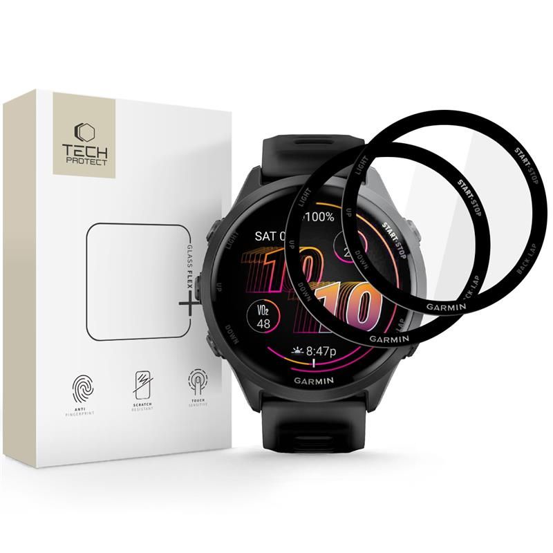 Tech-Protect Glass Flex+ 2-pack hybridilasi Garmin Forerunner 970 / 570 47 mm:lle - musta
