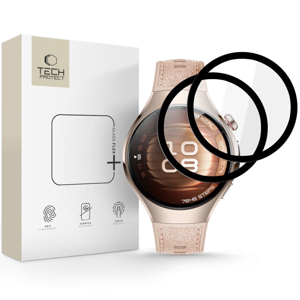 Tech-Protect Glass Flex+ 2-pack hybridi lasi Huawei Watch 5 42 mm:lle - musta