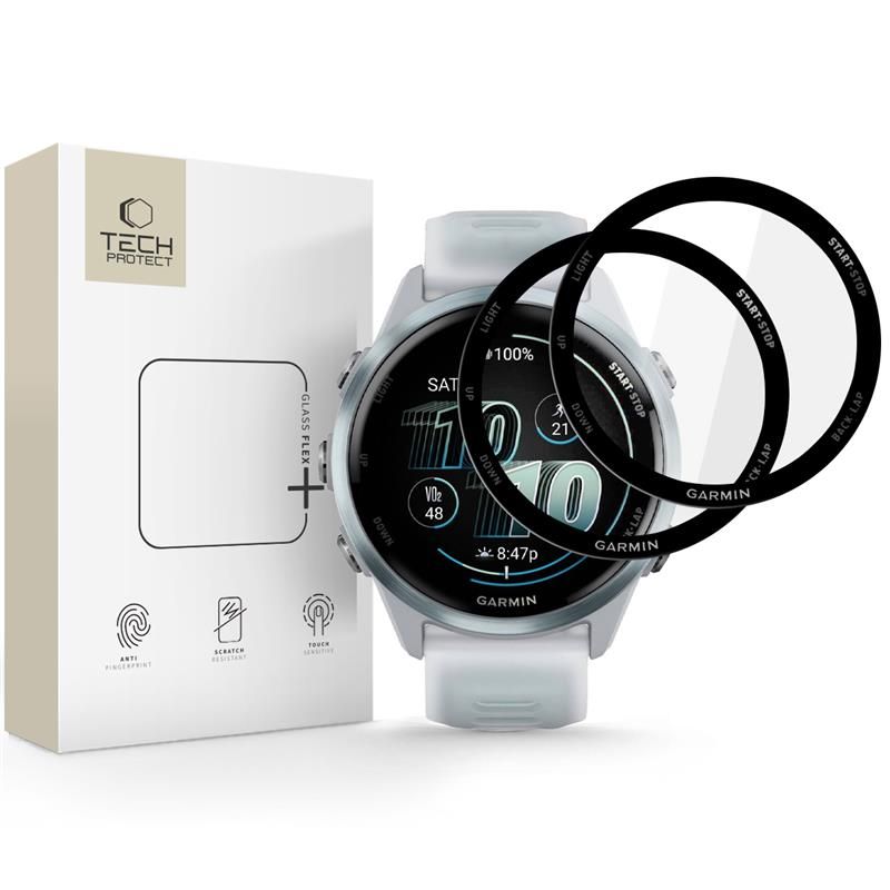 Tech-Protect Glass Flex+ -hybridilasi 2-pack for Garmin Forerunner 570 42mm - Musta