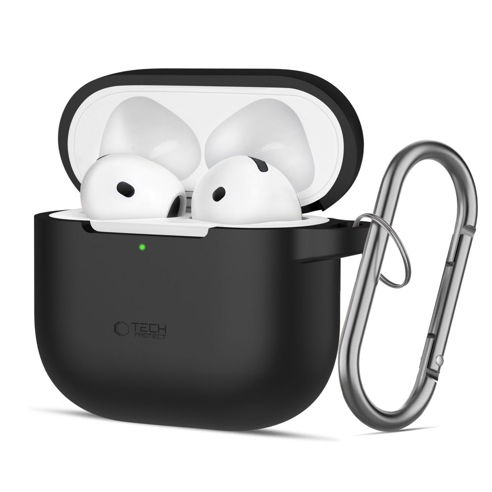 Tech-Protect silikoninen koukkukotelo AirPods 4:lle - musta