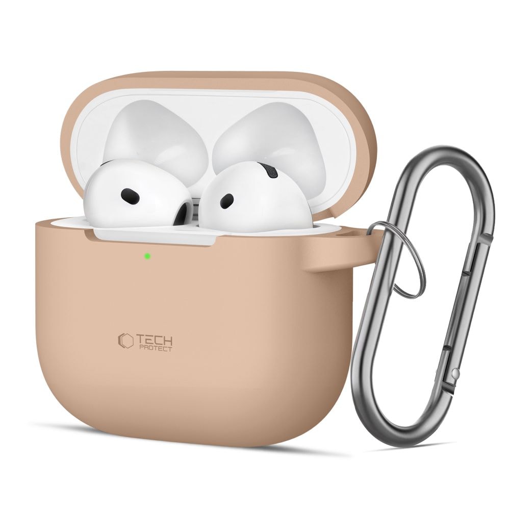 Tech-Protect silikoninen koukkukotelo AirPods 4:lle - Beige