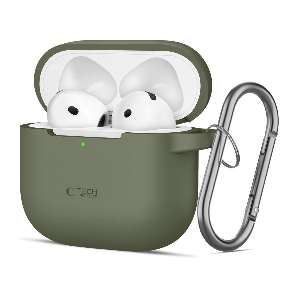 Tech-Protect silikoninen koukkukotelo AirPods 4:lle - vihreä