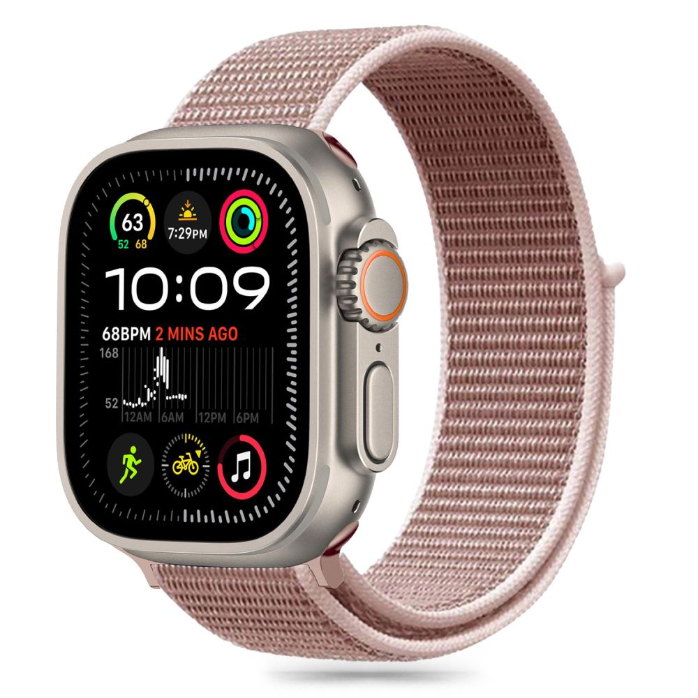 Tech-Protect Nylon hihna Apple Watch 6/7/8/9/10/SE/Ultra 1/2 (44/45/46/49MM) - vaaleanpunainen