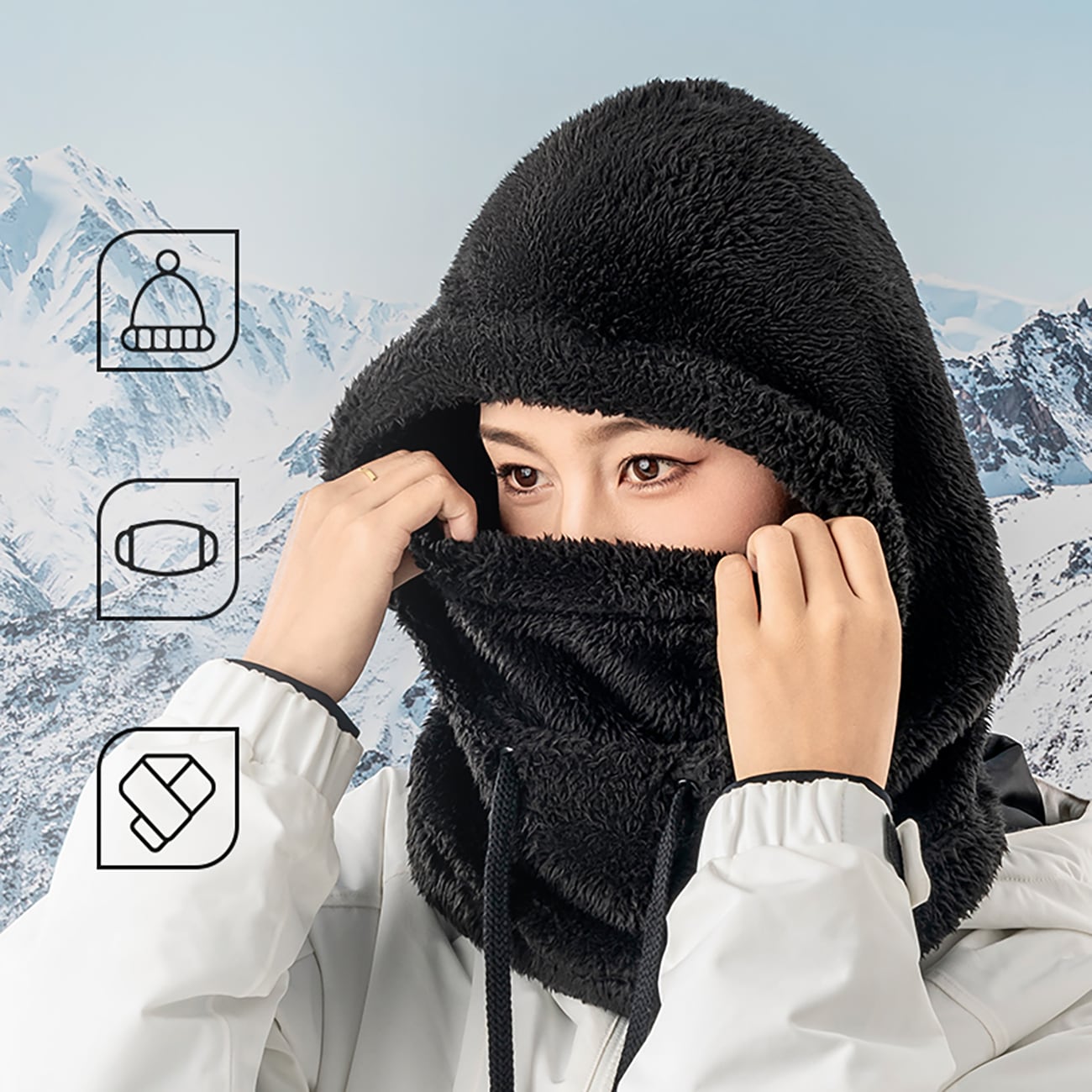 Qunature Arctic Velvet Ski Balaclava koko L - Musta