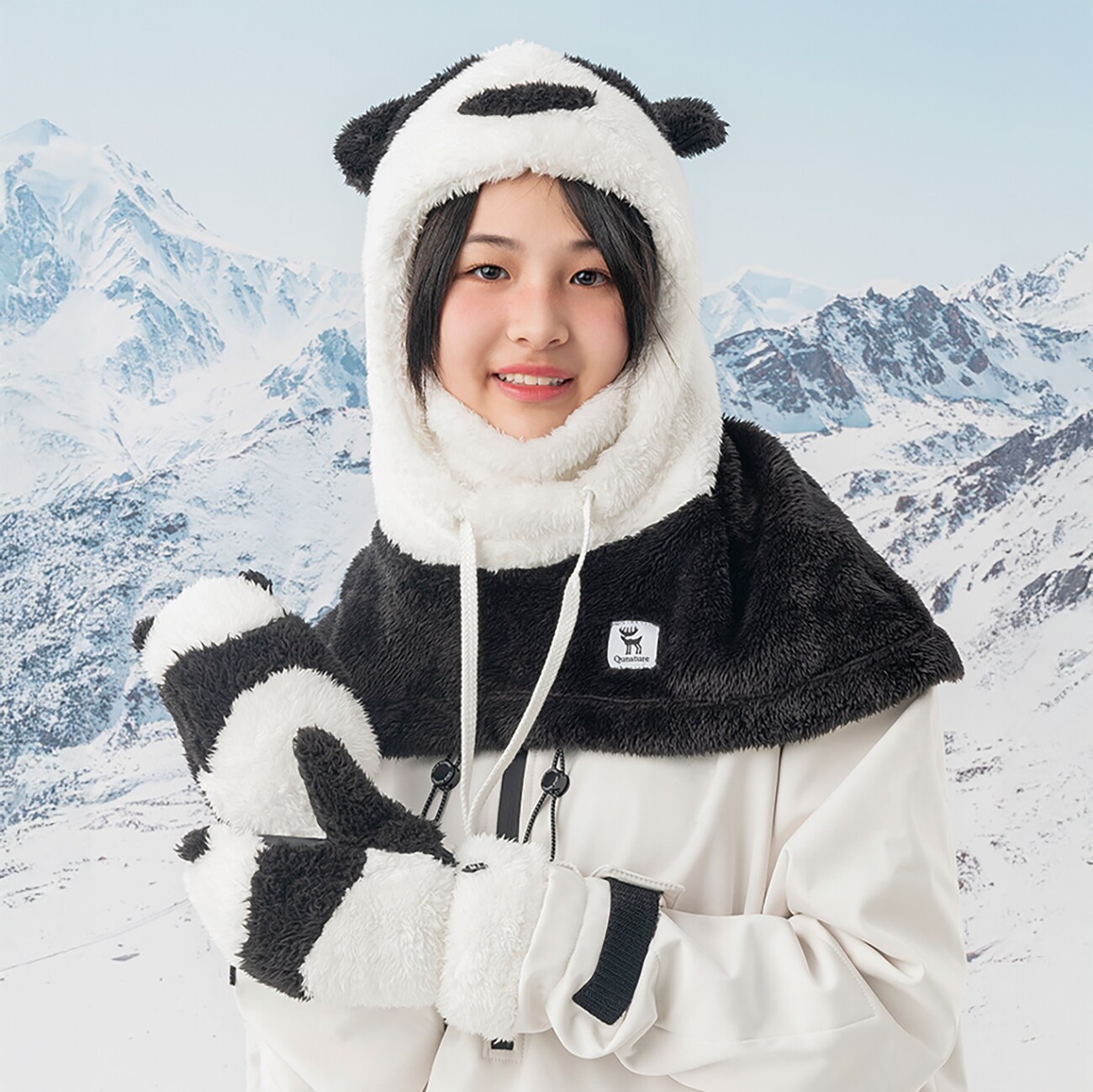 Qunature Panda hiihtohanskat lapsille ja aikuisille koko S - musta/valkoinen
