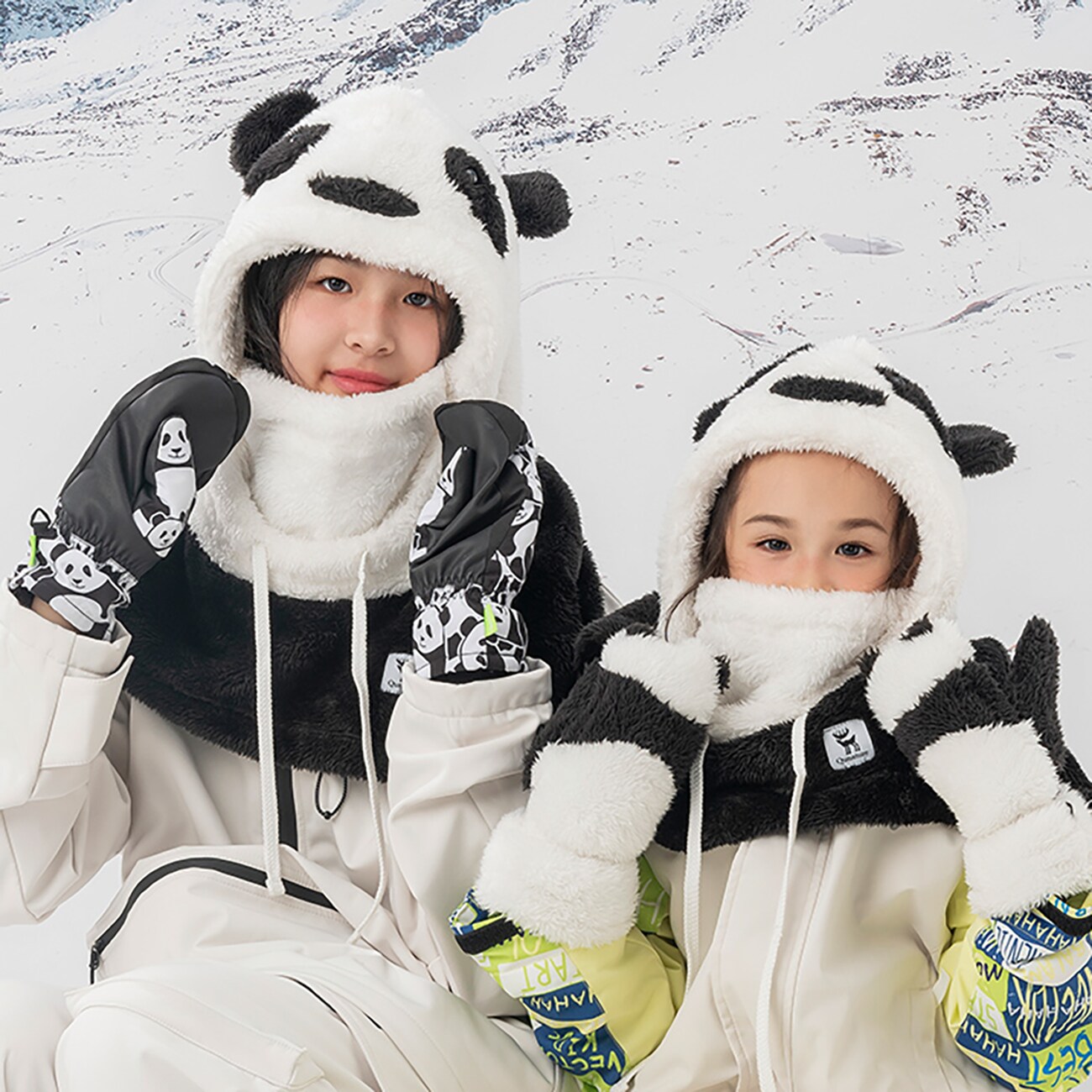 Qunature Panda hiihtohanskat lapsille ja aikuisille koko S - musta/valkoinen