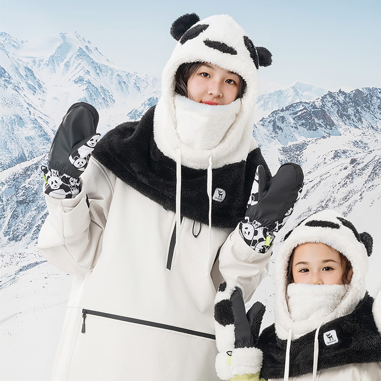 Qunature Panda Lämmönsiirto Hiihtohanskat Lasten koko S - Musta/Valkoinen