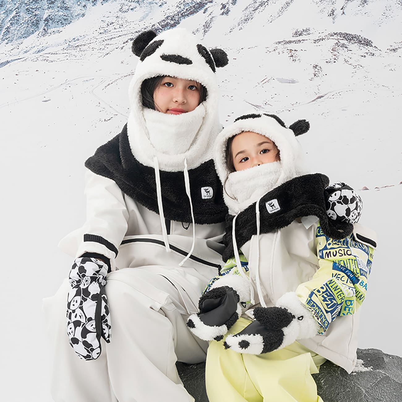 Qunature Panda Lämmönsiirto Hiihtohanskat Lasten koko S - Musta/Valkoinen