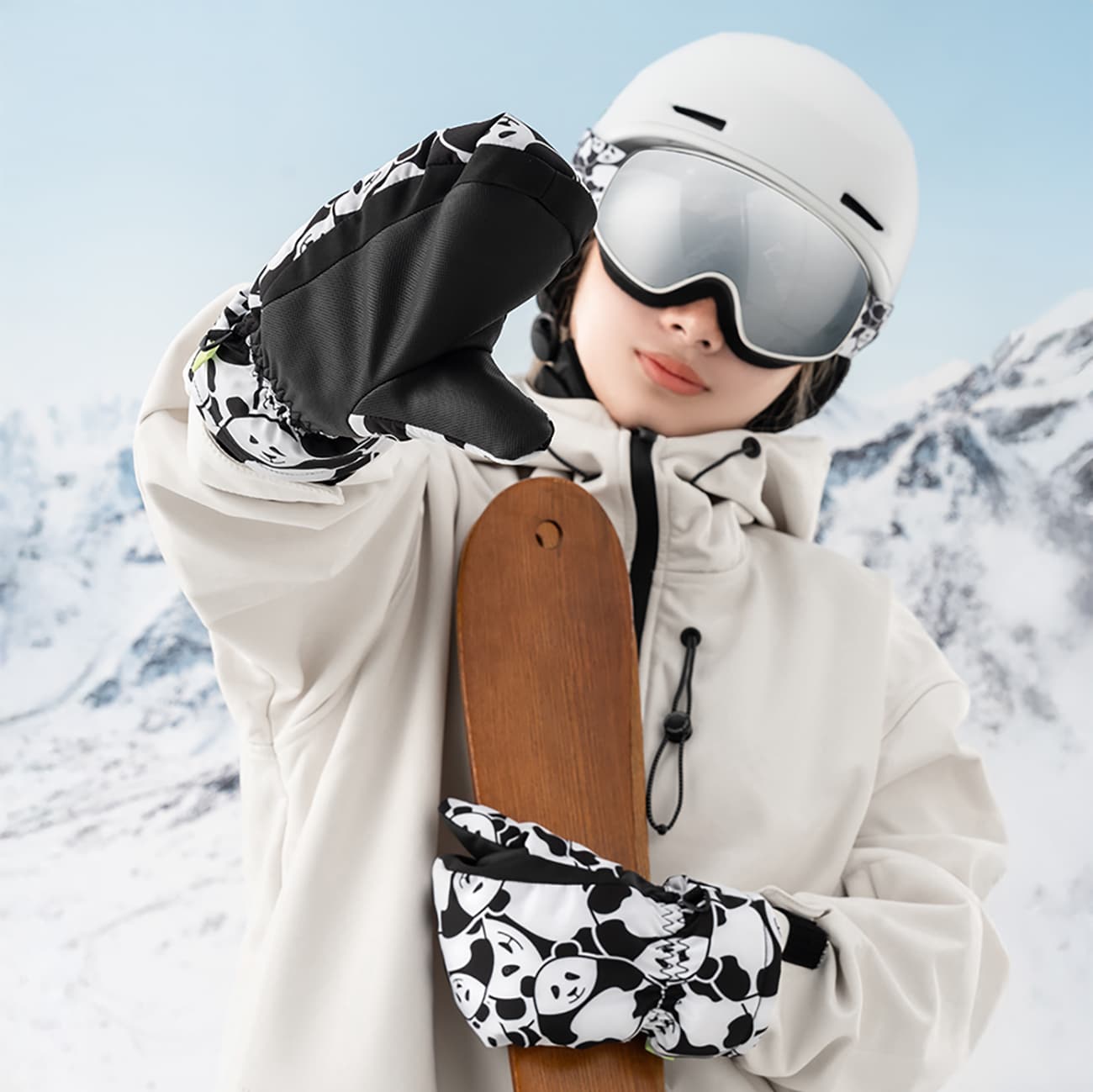 Qunature Panda Lämmönsiirto Hiihtohanskat Lasten koko S - Musta/Valkoinen