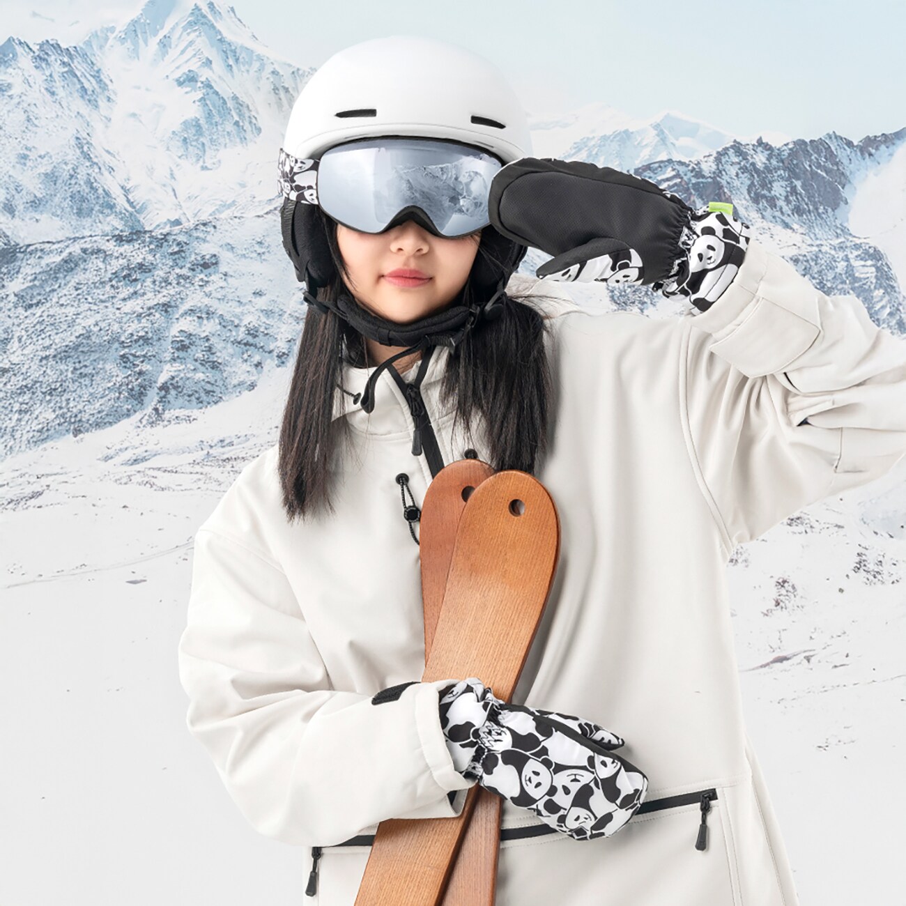 Qunature Panda Lämmönsiirto Hiihtohanskat Lasten koko S - Musta/Valkoinen