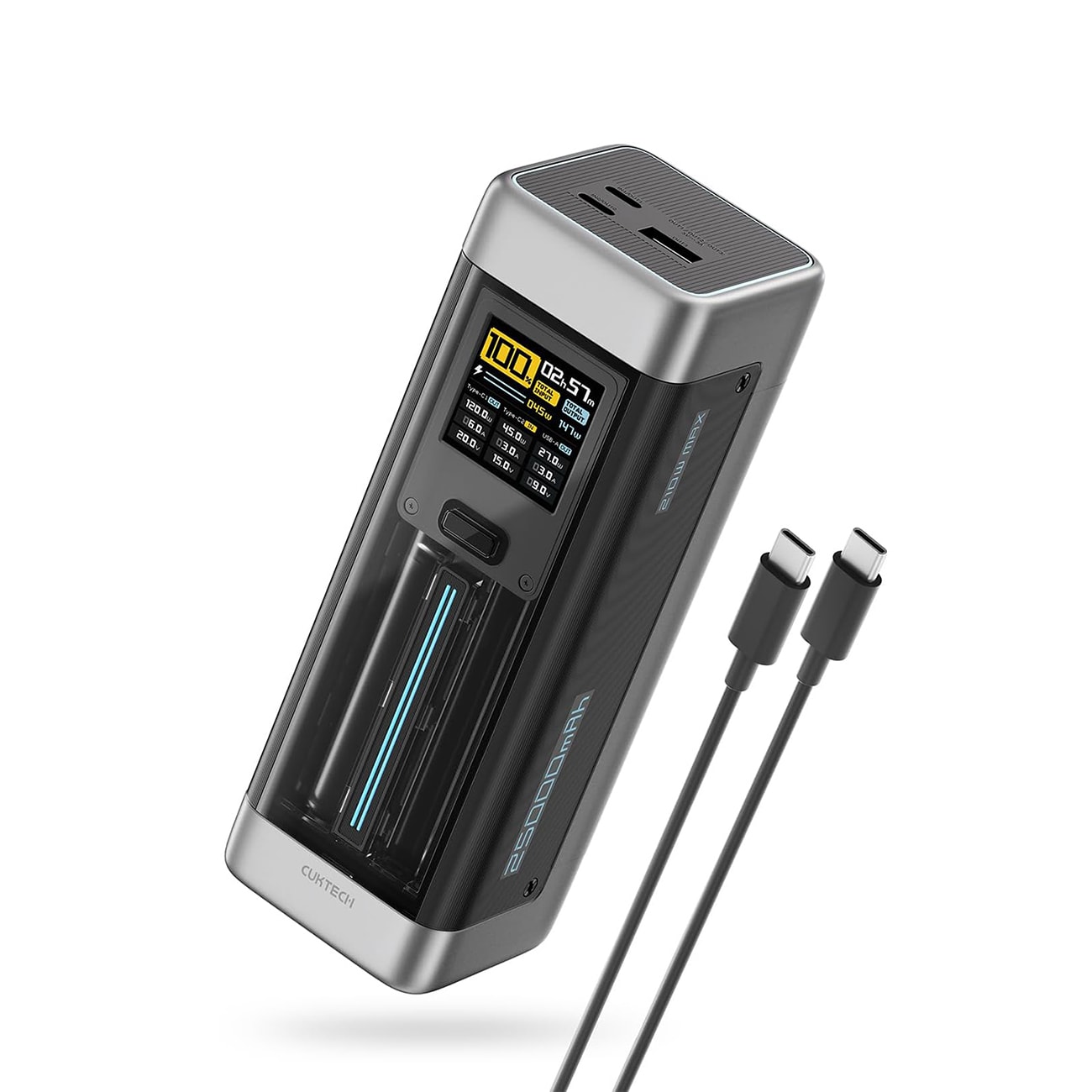 Virtapankki Cuktech CUK00P23GLBK 210W 25000mAh Power Bank 2 x USB-C 1 x USB-A - Musta