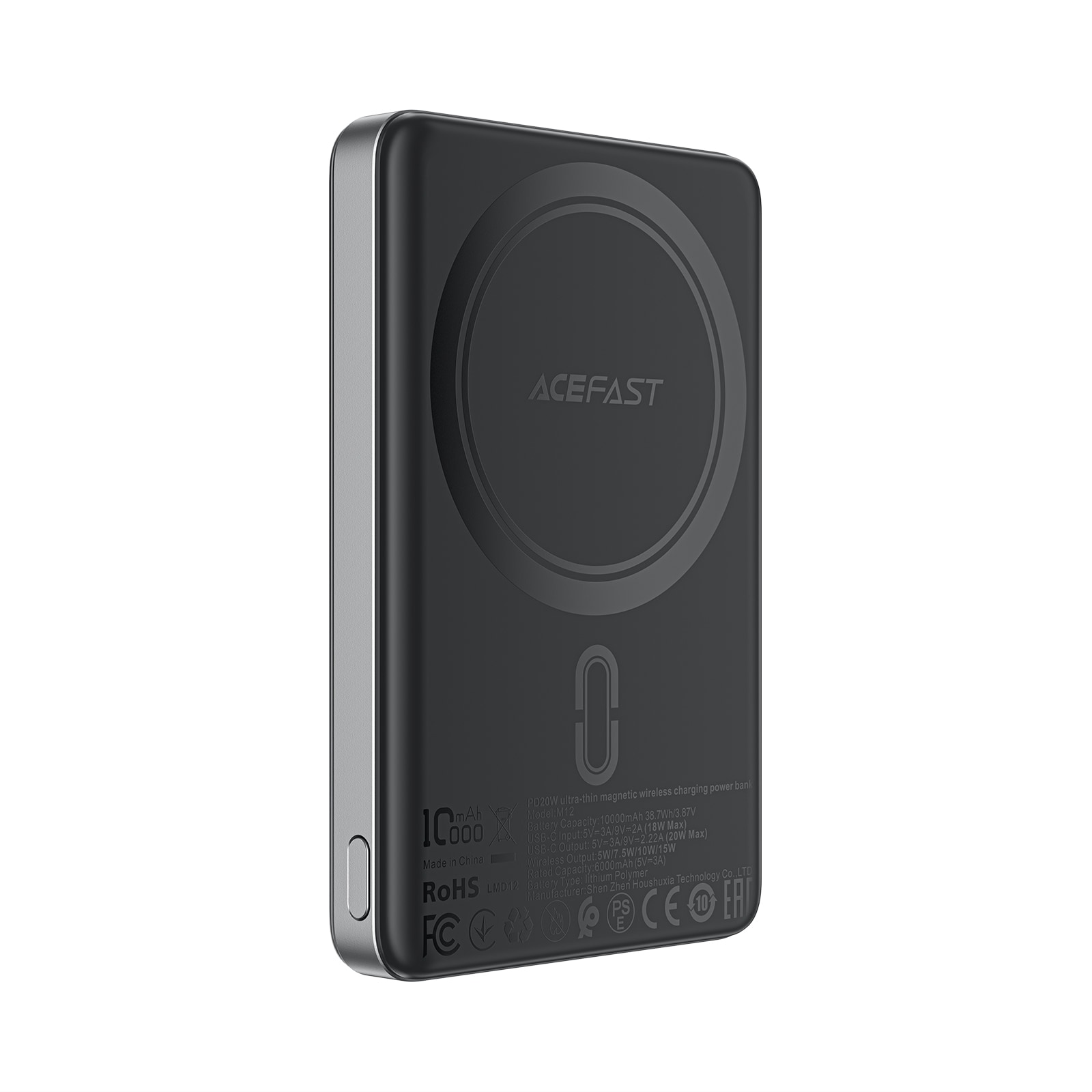 Powerbank Acefast M12-10000 PD20W erittäin ohut, MagSafe yhteensopiva - musta