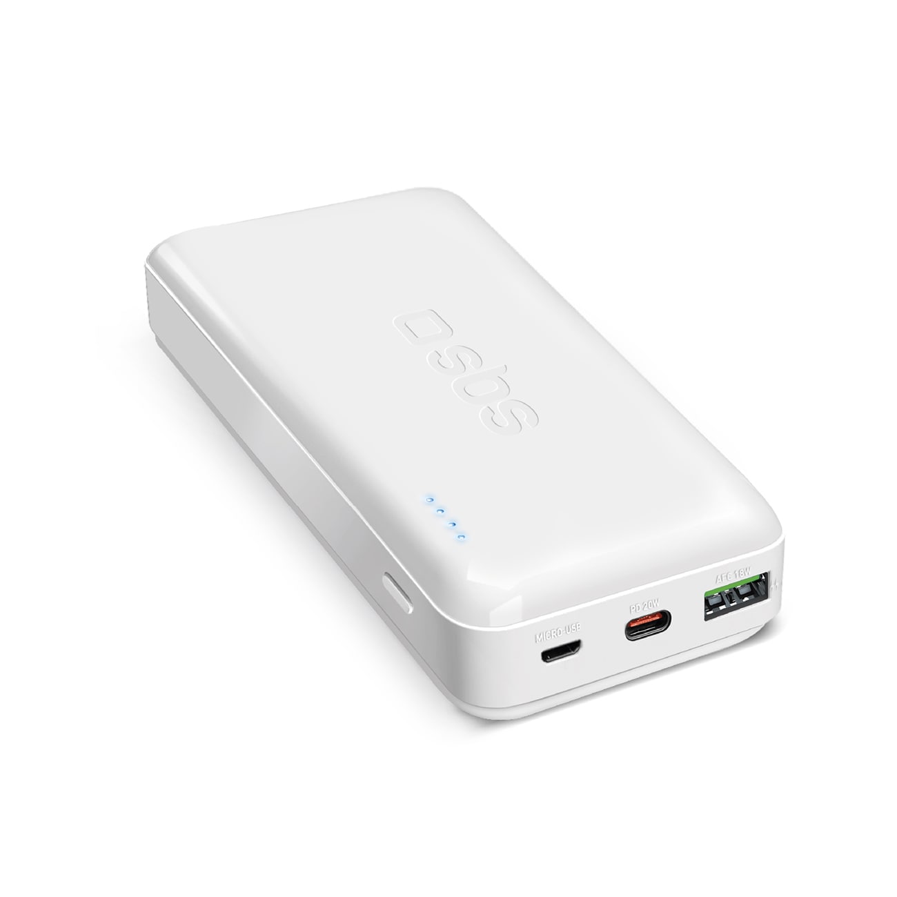 Powerbank SBS TTBB20000PD20W 20000 mAh 20W Power Delivery MicroUSB, USB-C, USB-A - valkoinen