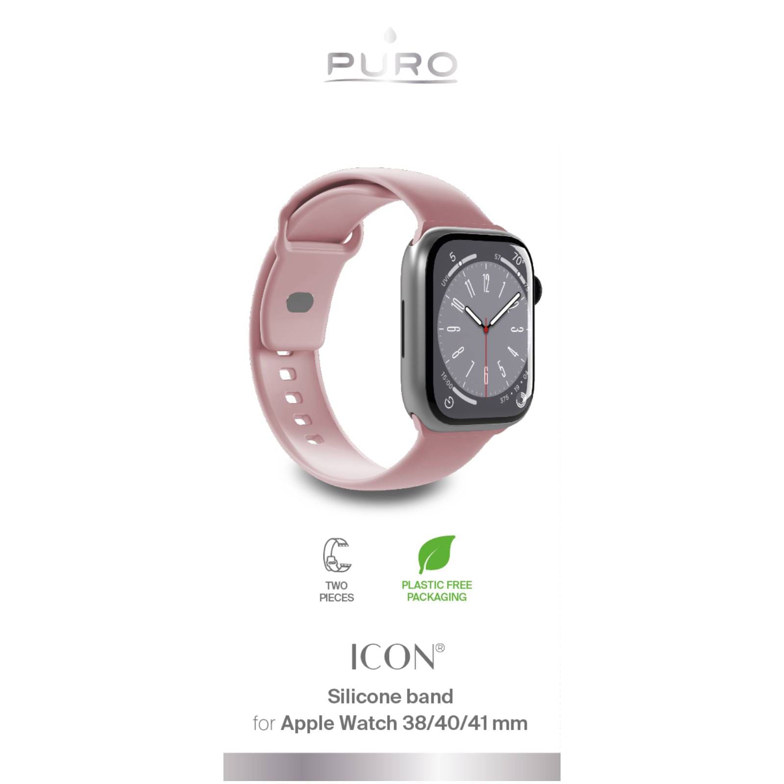 Puro Icon silikoniranneke Apple kellolle 38 / 40 / 41 mm - vaaleanpunainen (2 kpl)