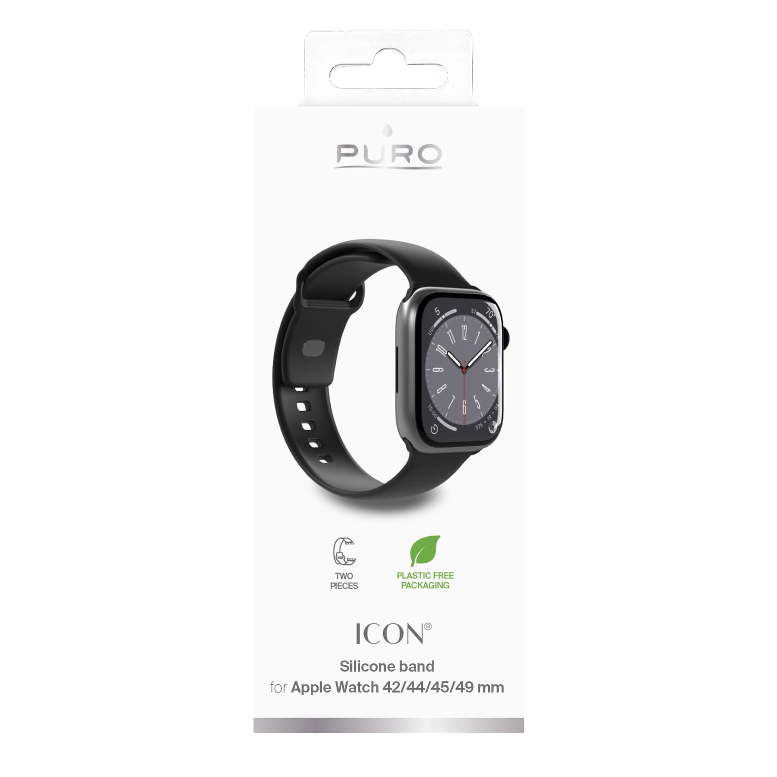 Puro Icon silikoniranneke Apple kellolle 42 / 44 / 45 / 49 mm - musta (2 kpl)
