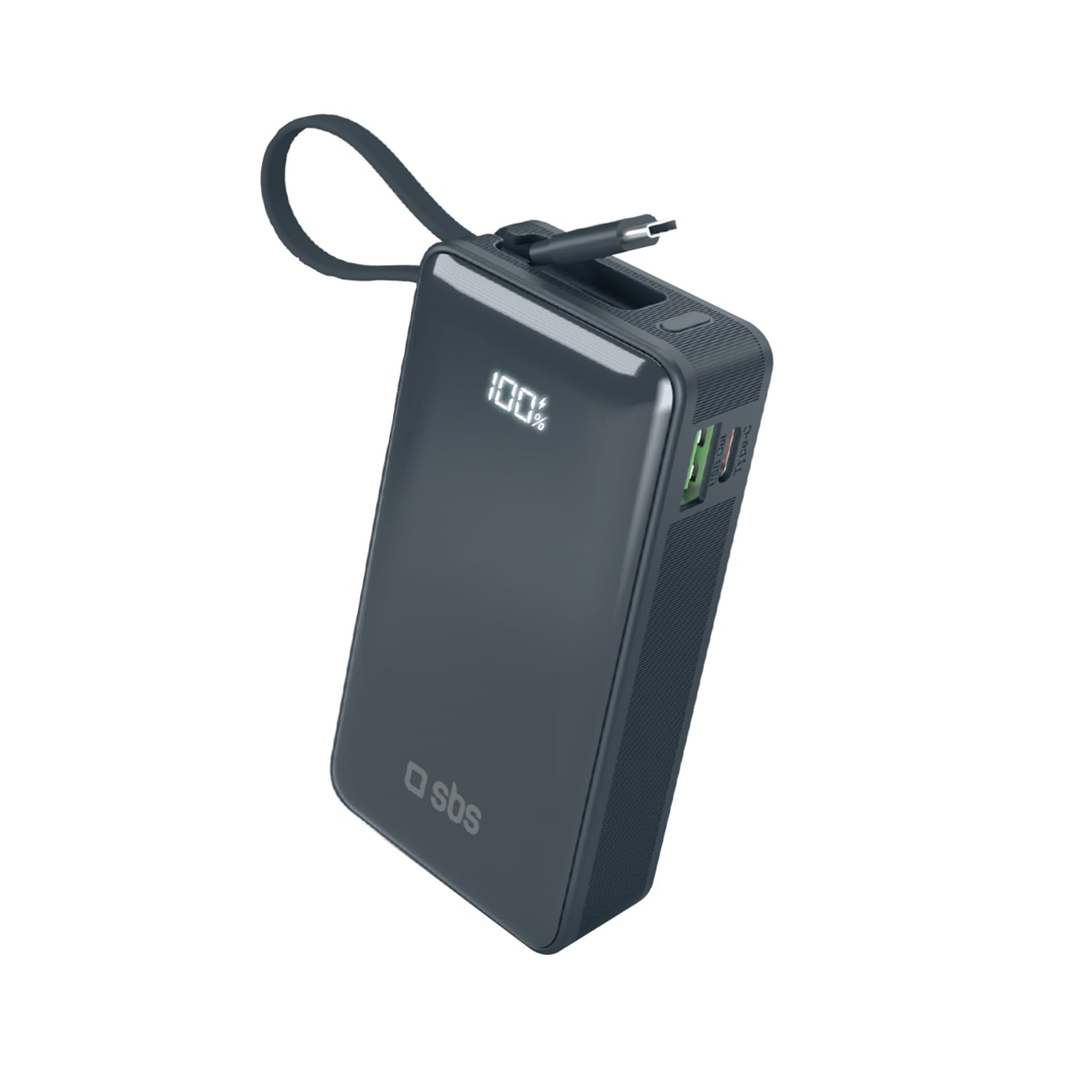 Powerbank SBS 10000 mAh 20W USB-C-kaapelilla ja digitaalisella näytöllä - tummanharmaa