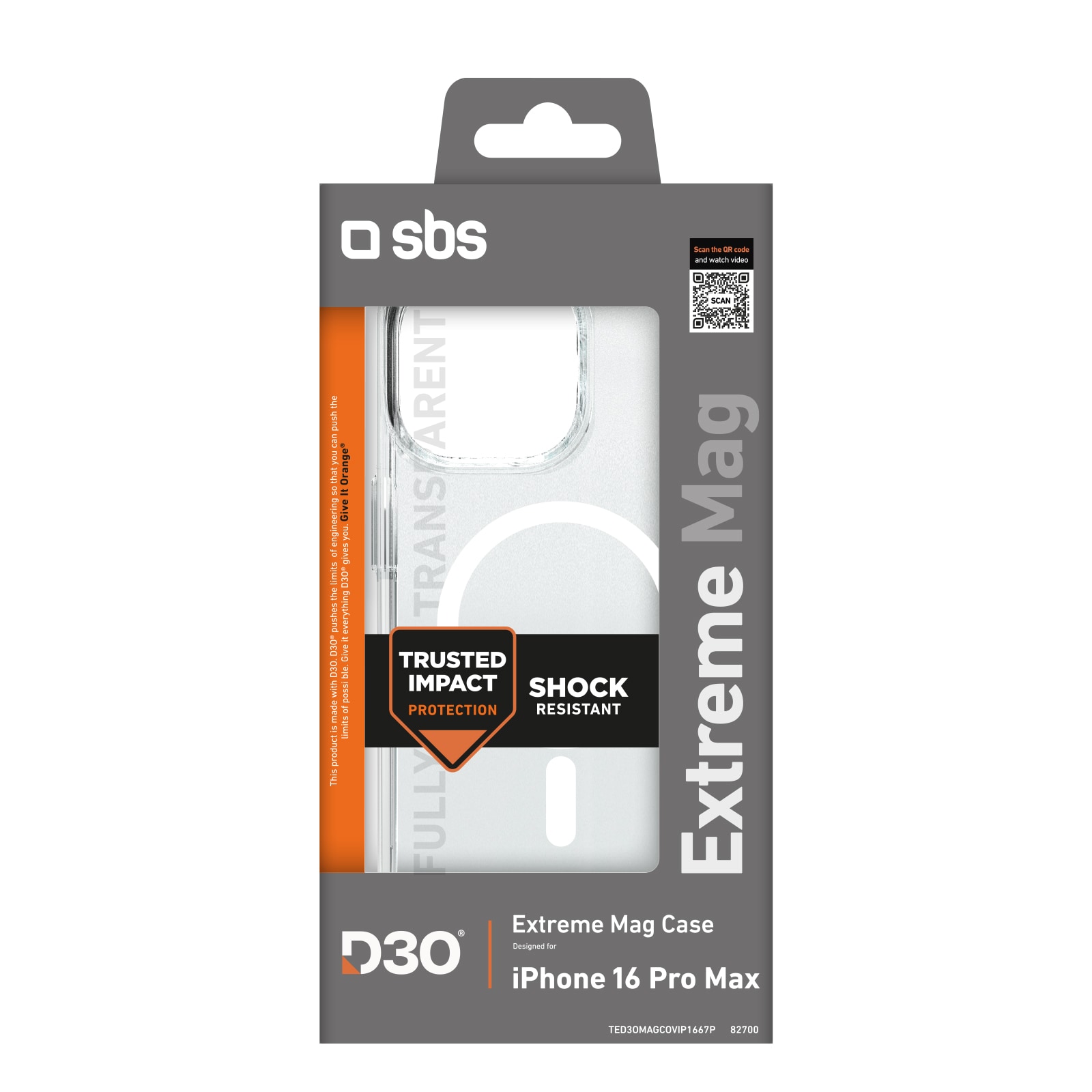 SBS Extreme Mag D3O MagSafe kotelo iPhone 16 Pro Max - läpinäkyvä - läpinäkyvä