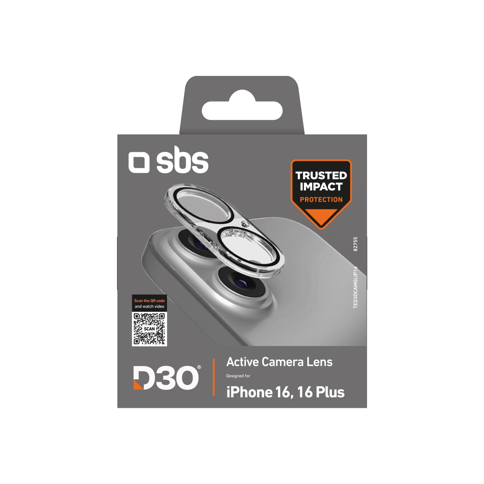 SBS Active Camera Lens D3O karkaistu lasi iPhone 16 / 16 Plus -puhelimelle